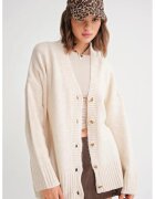 Mixray Cardigan dama - Decolteu in V - Alb natural - Tricot -