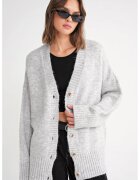 Mixray Cardigan tricotat - nervuri - decolteu in V - gri - tricot -