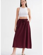 Mixray Fusta cu talie inalta - detaliu snur - rosu burgund - textil