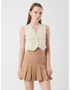 Mixray Fusta Midi Plisata cu Detaliu Lant - Piatra Naturala - Textil