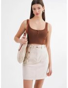 Mixray Fusta mini - talie inalta - detalii accesorii - natural - textil