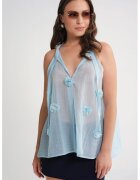 Mixray Maiou cu volane - decolteu in V - albastru deschis - textil