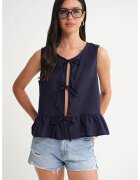 Mixray Maiou dama - Bluza cu volane si nod in fata - Albastru marin - Textil