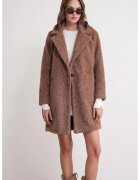 Mixray Palton lung texturat - guler de jacheta - maro mocha - textil