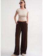 Mixray Pantaloni dama - talie elastica - picior drept - maro cafea - textil