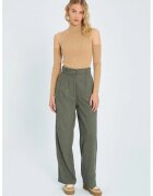 Mixray Pantaloni dama - talie inalta - picior drept - verde kaki - catifea -