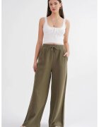 Mixray Pantaloni dama - talie inalta - textil - verde kaki - muselina texturata