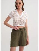 Mixray Pantaloni scurti dama - bumbac texturat - verde kaki - talie inalta