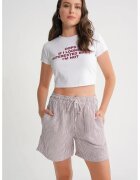 Mixray Pantaloni scurti dama - cu talie inalta - picior larg - rosu/alb - textil
