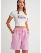 Mixray Pantaloni scurti dama - mini - talie inalta - roz pudrat - bumbac