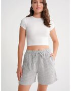 Mixray Pantaloni scurti dama - talie inalta - dungi - alb/negru - textil