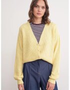 Mixray Pulover dama - cardigan cu nasturi - decolteu in V - texturat - galben lamaie - tricot -