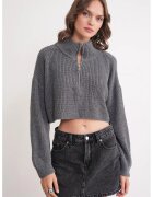 Mixray Pulover dama - Gri inchis - Tricot -
