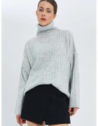 Mixray Pulover dama - guler inalt - oversize - gri - tricot -