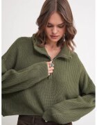 Mixray Pulover dama - guler texturat - maneca lunga - kaki - tricot -