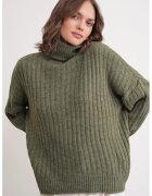 Mixray Pulover dama - oversize - guler inalt - kaki - tricot -