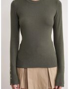 Mixray Pulover dama - Tricot - Kaki - Guler rotund - Slim fit