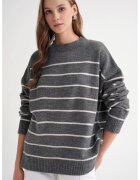 Mixray Pulover dama - tricotat - dungi - gri inchis -