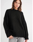 Mixray Pulover dama - tricotat - supradimensionat - guler rotund - negru - textil -