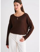 Mixray Pulover tricotat - supradimensionat - umeri cazuti - maro cafea - One Size