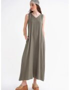 Mixray Rochie Maxi - Fara Maneci - Guler in V - Gri - Textil