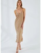 Mixray Rochie Midi - Decolteu in V - Slit - Bej Natural - Textil