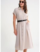 Mixray Rochie Midi - Detaliu Curea - Guler cu Nasturi - Piatra Naturala - Textil