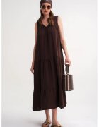 Mixray Rochie midi fara maneci - cu buzunare - maro - bumbac