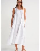 Mixray Rochie Midi - fara maneci - decolteu in V - alb - bumbac
