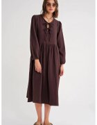 Mixray Rochie Midi - HiCCUP - decolteu in V - inchidere cu siret - maro - textil