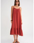 Mixray Rochie Midi HiCCUP - rosu caramiziu - detalii volane - material textil