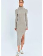 Mixray Rochii - Rochie tricotata midi cu guler si slit - Stone Natural - tricot