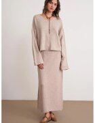 Mixray Set Pulover si Fusta Decolteu in V - Bej Natural - Tricot - Bej Natural