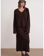 Mixray Set tricotat pulover si fusta - decolteu in V - maro cafea - tricot
