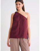 Mixray Top guler asimetric - detalii - rosu burgundy - textil