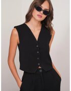 Mixray Top vesta cu nasturi - decolteu in V - negru - textil - Negru