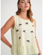 Mixray Tricou dama - guler rotund - detaliu funda - galben lamaie - textil