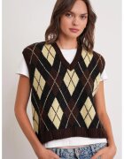 Mixray Vesta dama - Decolteu in V - Maro cafea - Tricot -