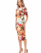 MIYU Rochie cu imprimeu si slit pe partea din spate - Rosu/Verde/Albastru pastel