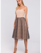 Moe Rochie corset cu tul animal print - - Bej