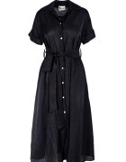 Monarh design Rochie camasa midi cu buzunare si cordon - Negru