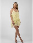 Monarh design Rochie Lucky scurta din matase cu volane ample Yellow print