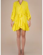 Monarh design Rochie petrecuta cu mansete late si volan Yellow