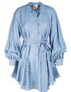 Monarh design Rochie scurta cu volane din in - Albastru