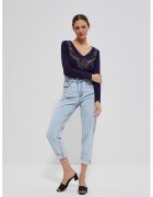 MOODO Bluza din bumbac cu strasuri - Bleumarin