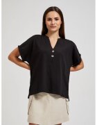 MOODO Bluza din bumbac neagra cu nasturi XS
