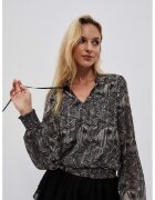 MOODO Bluza neagra cu imprimeu si maneci bufante - Negru
