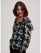 MOODO Camasa cu Volane si Model Floral - Negru