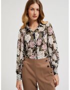 MOODO Camasa plisata cu model floral si maneci bufante - neagra - Negru