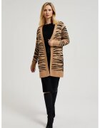 MOODO Cardigan bej cu maneci lungi si model animal print - Bej